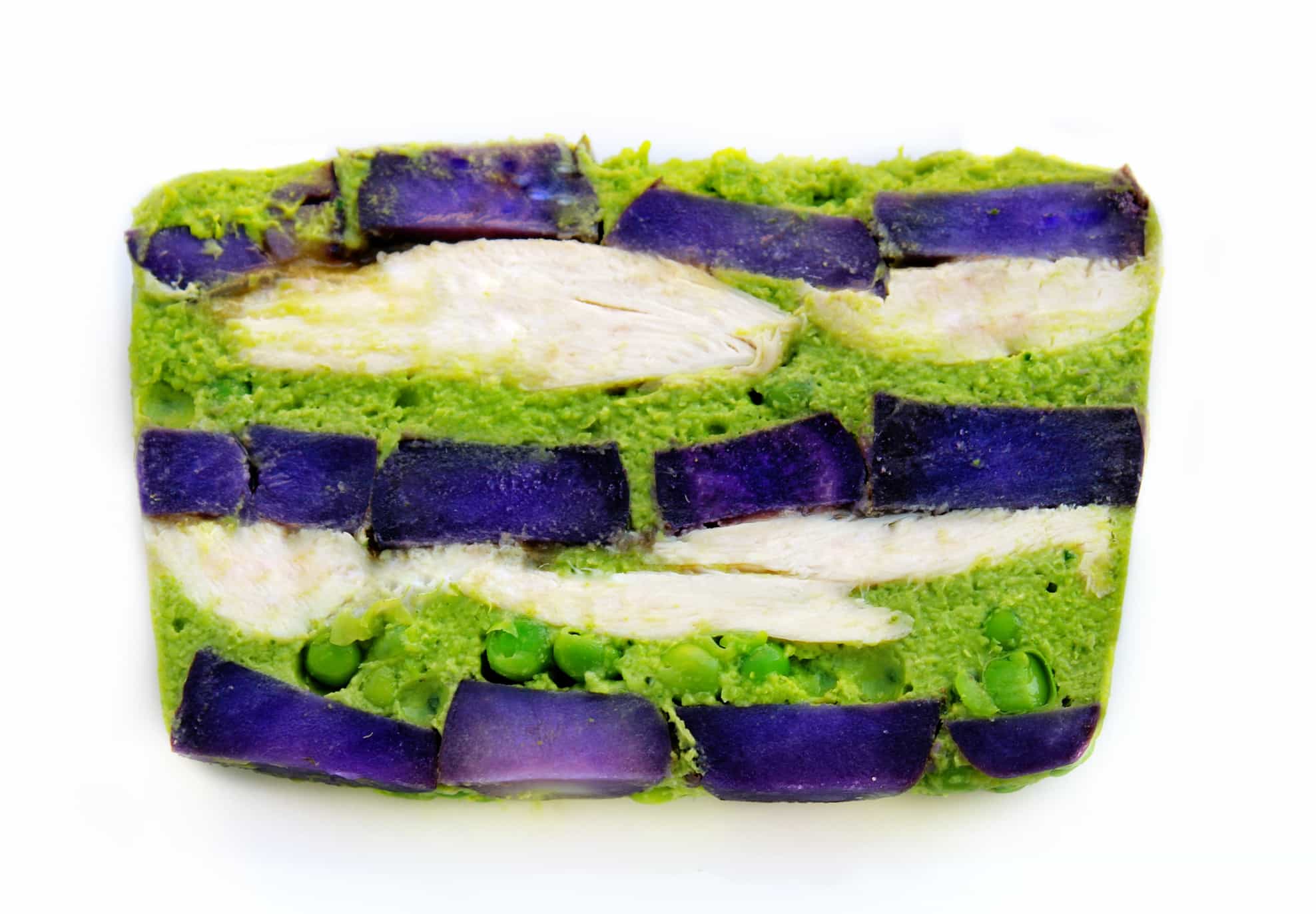 Summer Terrine - Guineafowl, peas & lovage, confit purple potato